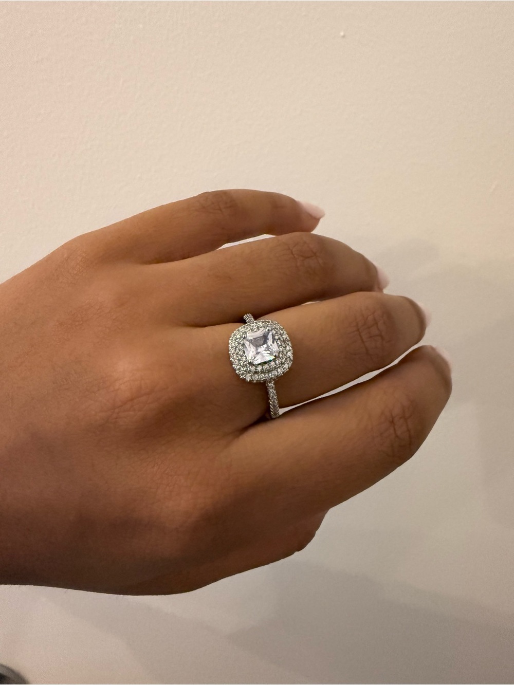Diamond Halo Cushion Engagement Ring - Silver Tone (Costume Jewelry)